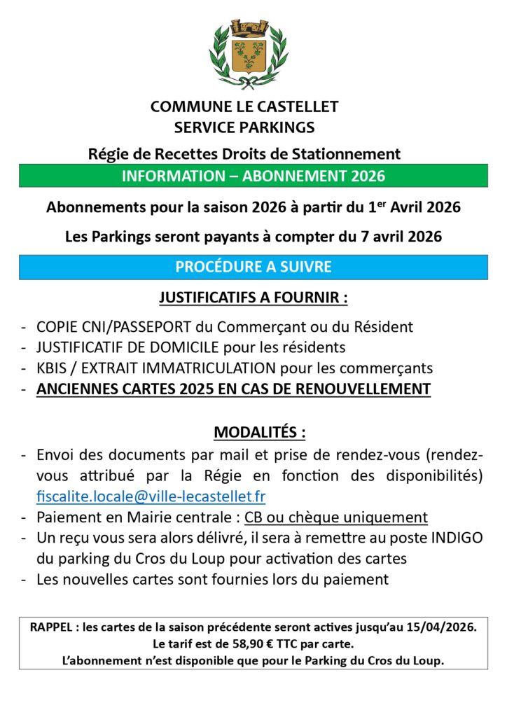parkings abonnements 2026